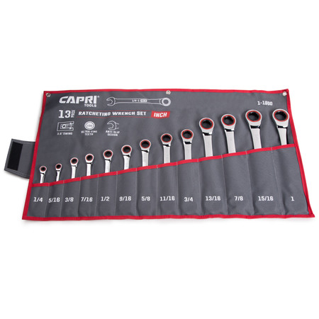 Capri Tools 100-Tooth Ratcheting Combination Wrench Set, SAE, 13 pcs with Pouch CP11600